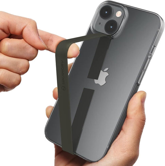Sinjimoru Stretchable Silicone Phone Strap, Flexible and Elastic Grip Holder for iPhone & Android, Secure Phone Loops Finger Grip with Wireless Charging Support Sinji Loop Olive Grey