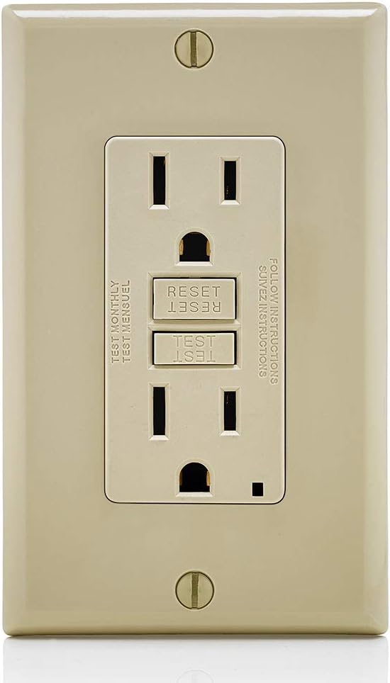 Leviton GFCI Outlet, 15 Amp, Self Test, Non Tamper-Resistant with LED Indicator Light, Protection from Electric Shock and Electrocution, GFNT1-I, Ivory