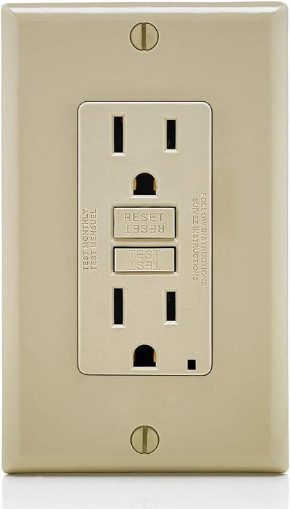 Leviton GFCI Outlet, 15 Amp, Self Test, Non Tamper-Resistant with LED Indicator Light, Protection from Electric Shock and Electrocution, GFNT1-I, Ivory
