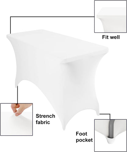 2Pack Spandex Waterproof Table Covers 4ft，Spandex 4ft Waterproof Table Cover for Party,Wedding, Banquet, and Events(White)