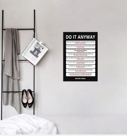 Do It Anyway Canvas Wall Art for Living Room Inspirational Mother Teresa Quote Poster Wall Decor Paintings Wooden Framed Artwork Bedroom Kitchen Home Decoration Ready to Hang[12''W x 18''H]