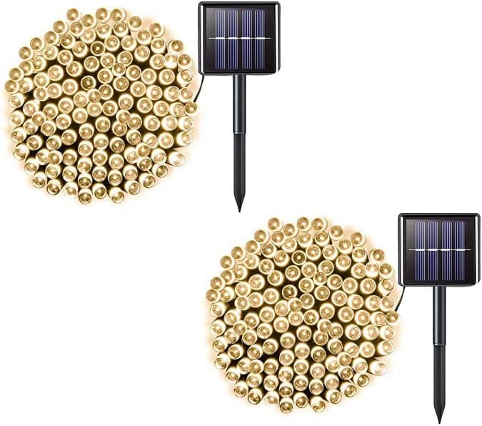 2 Pack 200 LED Solar String Lights, 85.2ft 8 Modes Solar String Lights for Outside, Waterproof and Solar Powered Outdoor String Lights for Holiday Christmas Yard Garden Tree Wedding Party (Warm White)