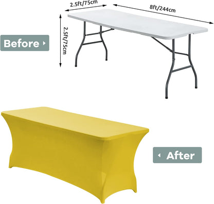 CWK 8FT Waterproof Stretch Spandex Table Cover for Rectangular Tables - Elastic Fitted Tablecloth for Folding Tables,Wrinkle Resistant Table Cloth for Parties, Weddings, Banquets & Events(Yellow)