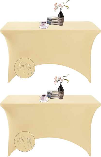 2Pack Spandex Waterproof Table Covers 4ft，Spandex 4ft Waterproof Table Cover for Party,Wedding, Banquet, and Events(Champagne)