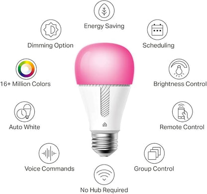 Kasa Smart Bulb,1000 Lumens Full Color Changing Dimmable Smart WiFi Light Bulb Compatible with Alexa and Google Home,11W,A19,2.4Ghz only,No Hub Required (KL135P2),White,(Pack of 4)