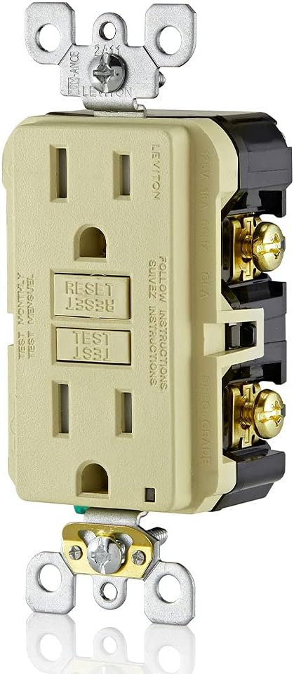 Leviton GFCI Outlet, 15 Amp, Self Test, Tamper-Resistant with LED Indicator Light, Protection from Electric Shock and Electrocution, GFTR1-I, Ivory