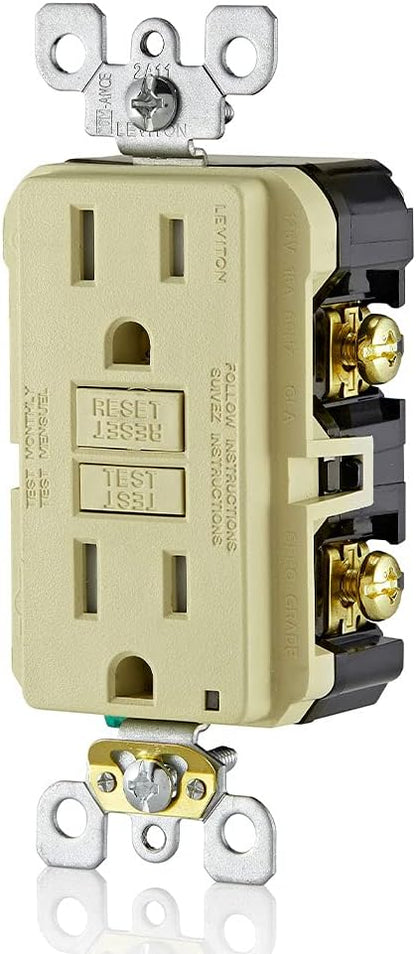 Leviton GFCI Outlet, 15 Amp, Self Test, Tamper-Resistant with LED Indicator Light, Protection from Electric Shock and Electrocution, GFTR1-I, Ivory