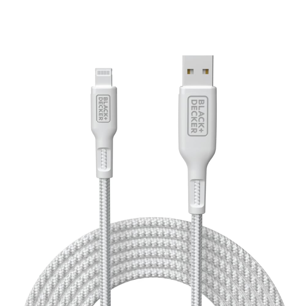BLACK+DECKER Lightning to USB Cable - Fast Compatible iPhone Lightning Cable - Durable Braided iPhone Charger Cord - for Travel and Daily Use - Multiple Color + Length Options - 9ft