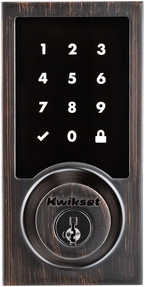 Kwikset 916 Keyless Entry Touchscreen SmartCode Electronic Deadbolt Smart Lock Featuring SmartKey Security and ZigBee 3.0 Technology in Contemporary Venetian Bronze, Zigbee Hub Sold Separately