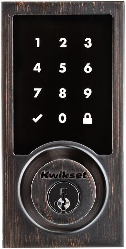 Kwikset 916 Keyless Entry Touchscreen SmartCode Electronic Deadbolt Smart Lock Featuring SmartKey Security and ZigBee 3.0 Technology in Contemporary Venetian Bronze, Zigbee Hub Sold Separately