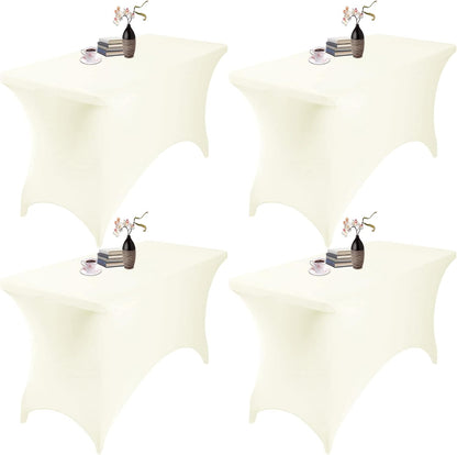 4Pack Spandex Waterproof Table Covers 4ft，Spandex 4ft Waterproof Table Cover for Party,Wedding, Banquet, and Events(Ivory)