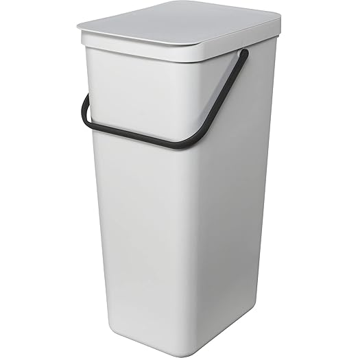 Brabantia Sort & Go Kitchen Recycling Bin | L / 10.6 Gal / 40L | Light Gray | Removable Stay-Open Lid, Carry Handle | Trash Can for Bottles, Cans, Paper, Glass | Wall Bracket Sold Separately