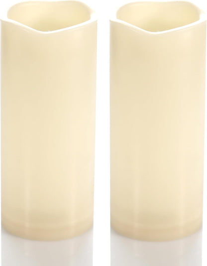 CANDLE CHOICE Waterproof Outdoor Battery Operated Flameless Candles with Timer Flickering Plastic Resin Electric LED Pillar Lights for Lantern Patio Garden Wedding Party Decorations 3x7 Inches 2 Pack
