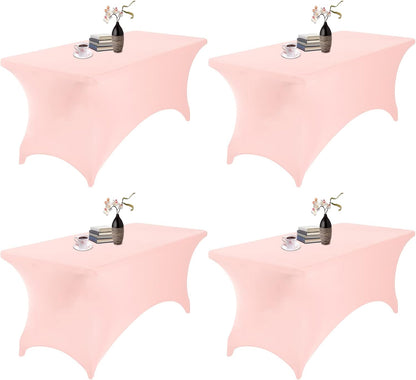 4Pack Spandex Waterproof Table Covers 6ft，Spandex 6ft Waterproof Table Cover for Party,Wedding, Banquet, and Events(Blush Pink)