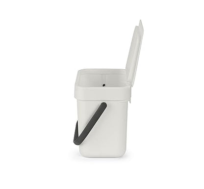 Brabantia Sort & Go Kitchen Countertop Food Scraps Compost Bin | XS / 0.8 Gal / 3L | Light Gray | Removable Stay-Open Lid, Carry Handle, Easy-Clean Recycling Box | Wall Bracket Sold Separately