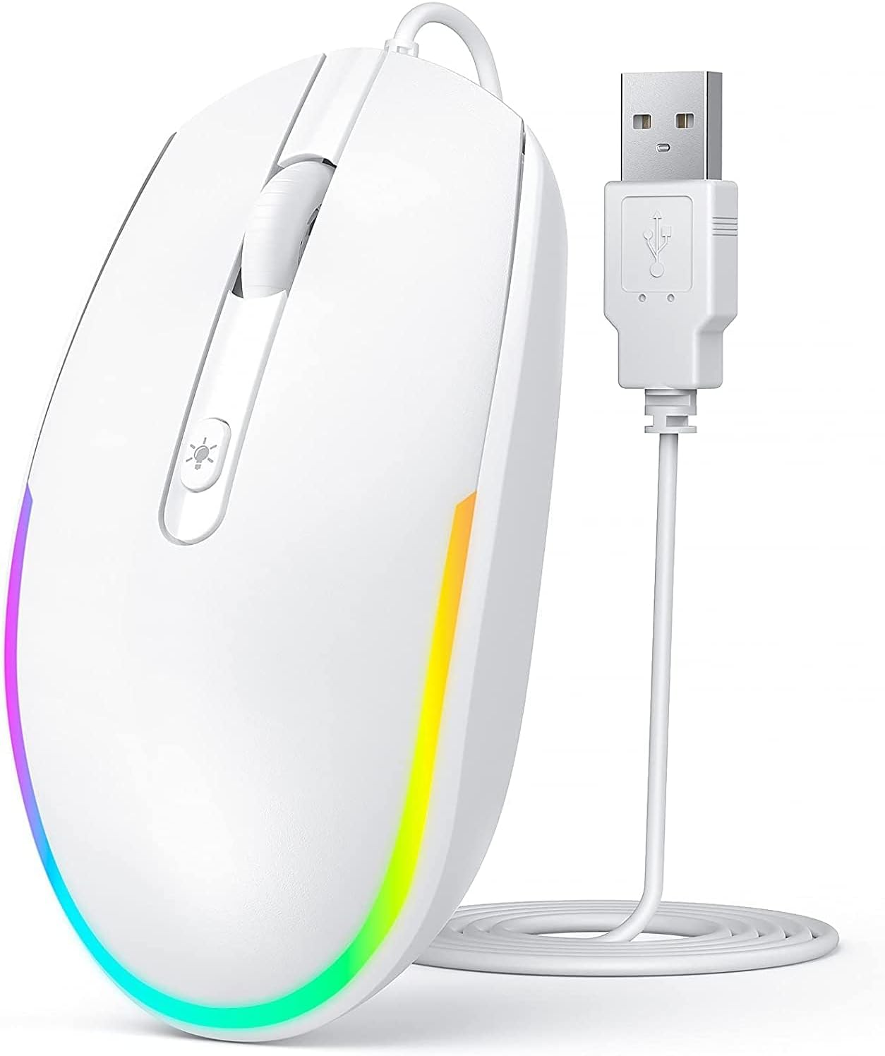 Seenda Wired RGB Backlit Optical LED Mouse - USB Cord for Laptops, Notebooks, Chromebook (White)