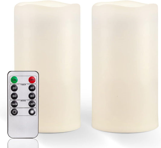 Homemory 6" x 4" Large Waterproof Outdoor Flameless Candles with Remote Control and Timer, Battery Operated Flickering LED Pillar Candles for Indoor Outdoor Lanterns, Porch, Long Lasting, Set of 2