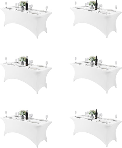 6PCS Spandex Table Cover for 6FT Table Universal Fitted Stretch Tablecloth for Party, Banquet, Wedding and Events-White