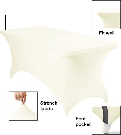 4Pack Spandex Waterproof Table Covers 6ft，Spandex 6ft Waterproof Table Cover for Party,Wedding, Banquet, and Events(Ivory)