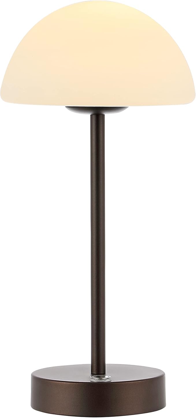 JONATHAN Y 12.5" Oil Rubbed Bronze/White Modern Rechargeable Portable LED Table Lamp, Cordless Dimmable Touch Accent Lamp with White Frosted Glass Shade for Bedroom Living Room Bar Vanity (JYL7109B)