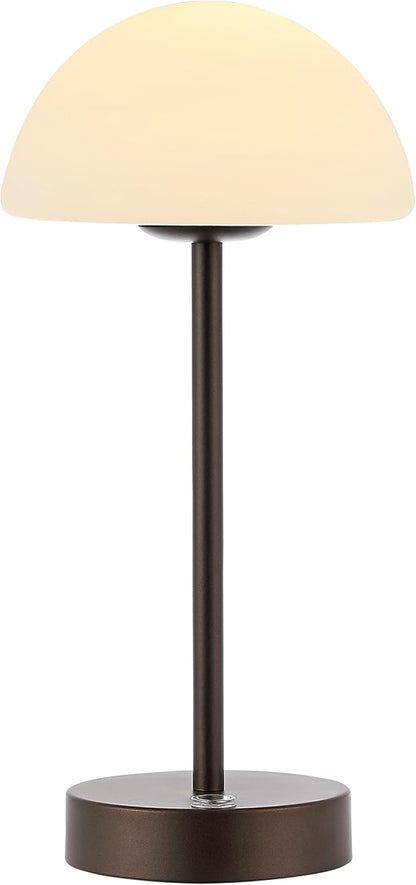 JONATHAN Y 12.5" Oil Rubbed Bronze/White Modern Rechargeable Portable LED Table Lamp, Cordless Dimmable Touch Accent Lamp with White Frosted Glass Shade for Bedroom Living Room Bar Vanity (JYL7109B)