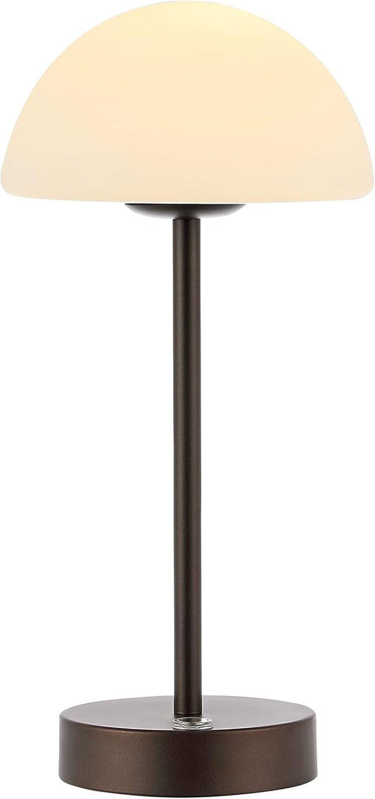 JONATHAN Y 12.5" Oil Rubbed Bronze/White Modern Rechargeable Portable LED Table Lamp, Cordless Dimmable Touch Accent Lamp with White Frosted Glass Shade for Bedroom Living Room Bar Vanity (JYL7109B)