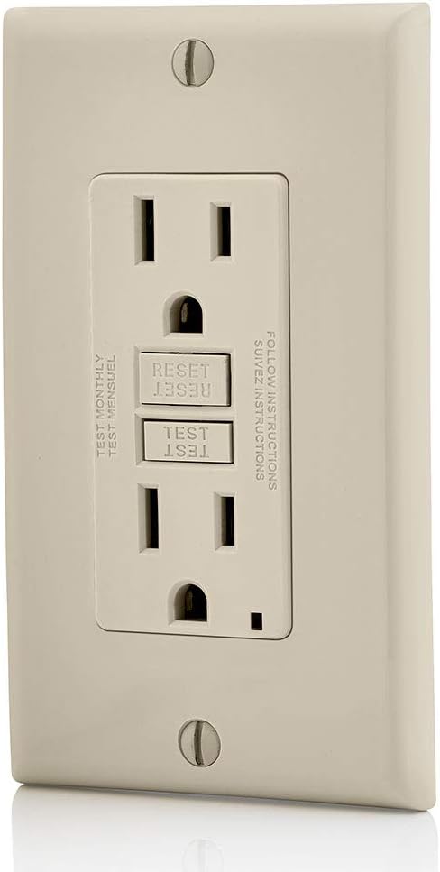 Leviton GFCI Outlet, 15 Amp, Self Test, Non Tamper-Resistant with LED Indicator Light, Protection from Electric Shock and Electrocution, GFNT1-T, Light Almond