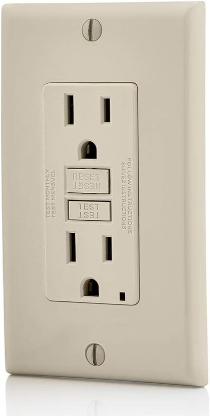 Leviton GFCI Outlet, 15 Amp, Self Test, Non Tamper-Resistant with LED Indicator Light, Protection from Electric Shock and Electrocution, GFNT1-T, Light Almond