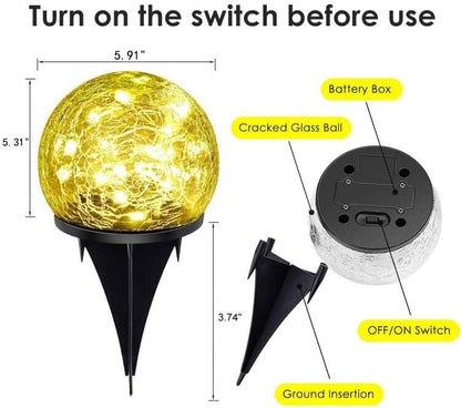 Solar Garden Lights, 2 Pack 80 LED Cracked Glass Solar Globe Lights Outdoor Decoration, Upgraded Waterproof Warm White Ball Lights for Yard Pathway Patio Lawn Christmas Outside Decor, 5.9"
