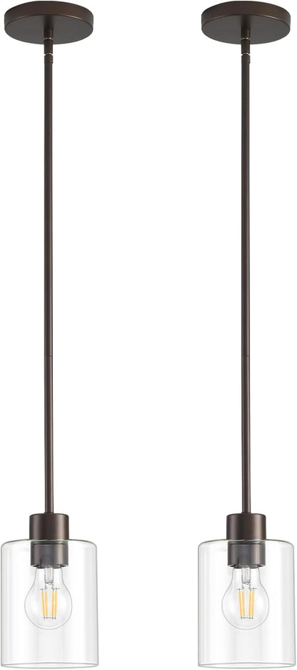 Oil Rubbed Bronze Pendant Lights Kitchen Island - Clear Glass Pendant Light Fixture Multiple Stems Rods 3 Units 12 Inch 3 Units 4 Inch (2 Pack Oil Rubbed Bronze Downrod)