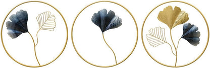 MKUN Iron Wall Sculptures - Set of 3 Metal Round Wall Decor with Gingko Biloba Art Great for Home Hotel Decoration(Gold&Gray)