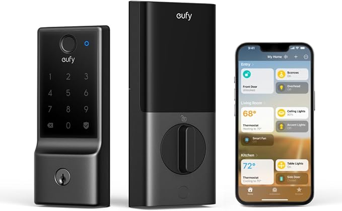 eufy Smart Lock E31, Fingerprint Keyless Entry Door Lock with Apple Home Ecosystem, for Front Door or Back, Supports Matter, Apple Home, Alexa, Google, 10000mAh Battery, Auto Lock