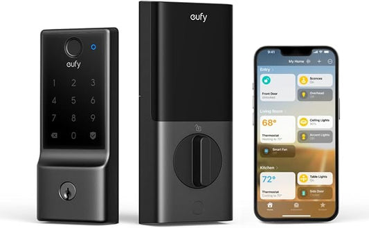 eufy Smart Lock E31, Fingerprint Keyless Entry Door Lock with Apple Home Ecosystem, for Front Door or Back, Supports Matter, Apple Home, Alexa, Google, 10000mAh Battery, Auto Lock