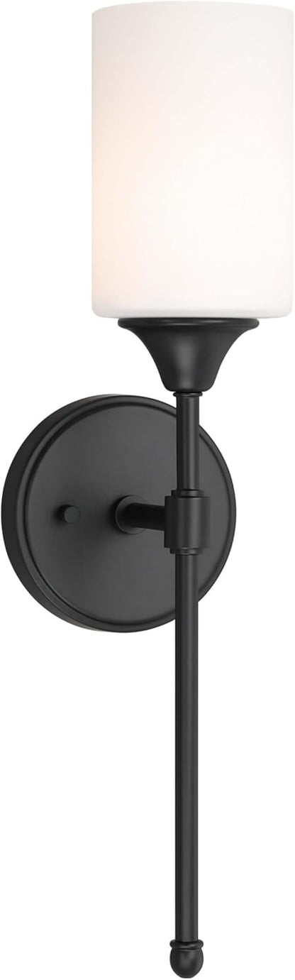 XiNBEi Lighting Wall Sconce, Bathroom Vanity Light with Glass, Wall Fixture Matte Black Finish for Bathroom XB-W1216-MBK
