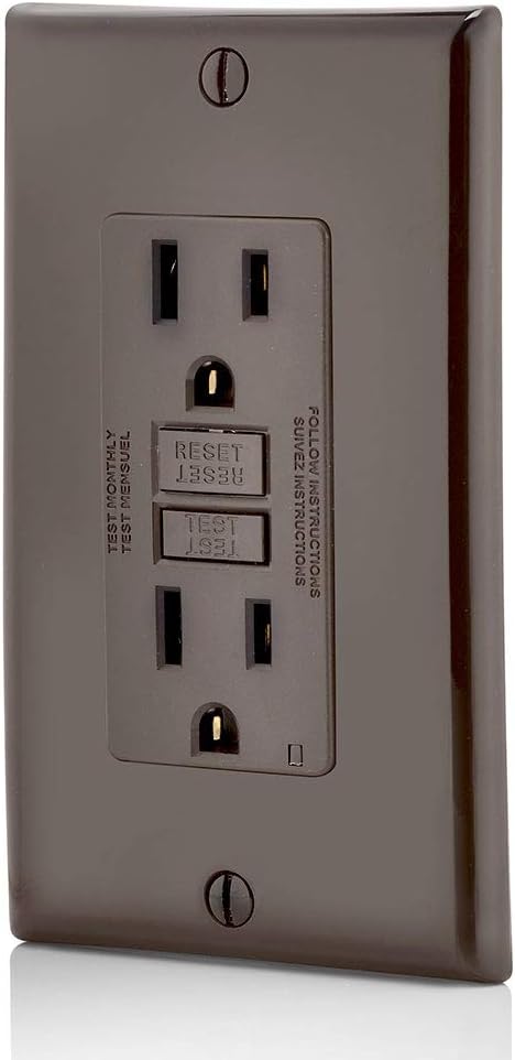 Leviton GFCI Outlet, 15 Amp, Self Test, Non Tamper-Resistant with LED Indicator Light, Protection from Electric Shock and Electrocution, GFNT1, Brown