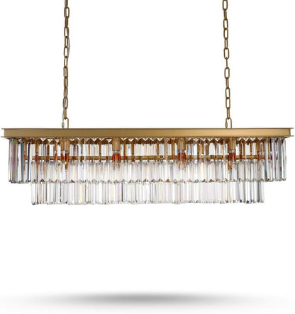 L39.4 W10.2 Gold Rectangle Modern Crystal Chandeliers Lighting Pendant Ceiling Lights Fixture Lamp for Dining Living Room