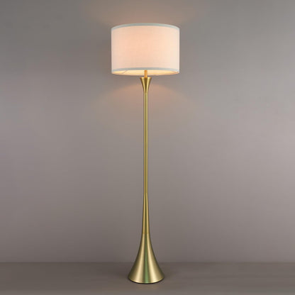 GLOBE Electric 61000150 60" Floor Lamp, Antique Brass Finish, Beige Fabric Shade, Mid-Century Modern Standing Lamp, E26 Base, Sustainable Design for Living Rooms and Bedrooms