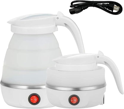 Travel Kettle Small Foldable Portable Kettle,Silicone Collapsible Tea Pot for Camping,Easy for Storage (White1)