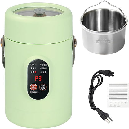 Multifunctional Health Pot, 500W Portable Mini Electric Cooker with Ceramic Glaze Inner & Steamer, Small Slow Cooker with 12-Hour Reservation, for Porridge, Rice, Soup & Steaming (1600ml-Green)