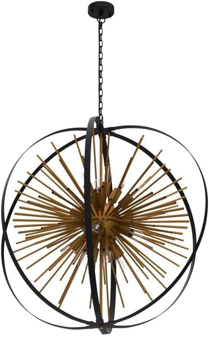 31.5" Black Gold 16-Light Globe Sputnik Chandelier Modern Industrial Adjustable Hanging Ceiling Firework Pendant Light Fixture for Entryway Foyer Stairway Bedroom Dining Living Room Hallway