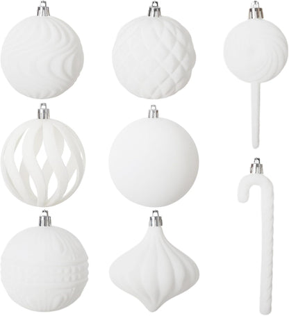Senjie 63pcs Velvet Christmas Balls Bulk Flocked Christmas Tree Ball Ornaments Plastic Balls Xmas Hanging Ornaments Christmas Tree Decor Cream