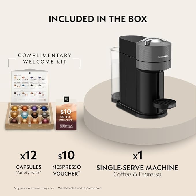Nespresso Vertuo Next Coffee and Espresso Maker, Machine Only, 1260 watts, Dark Gray