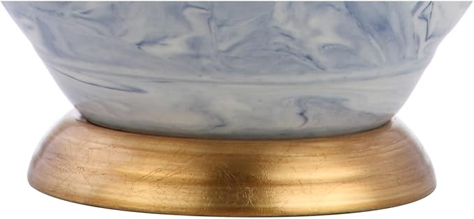 JONATHAN Y 20.5" Blue/White Marbleized Ceramic Table Lamp, Contemporary Traditional Bedside Lamp for Living Room, Gold Accents, White Linen Empire Shade, LED Bulb Included JYL3007A