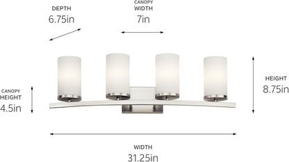KICHLER Crosby 31" 4 Light Vanity Light Satin Etched Cased Opal Brushed Nickel