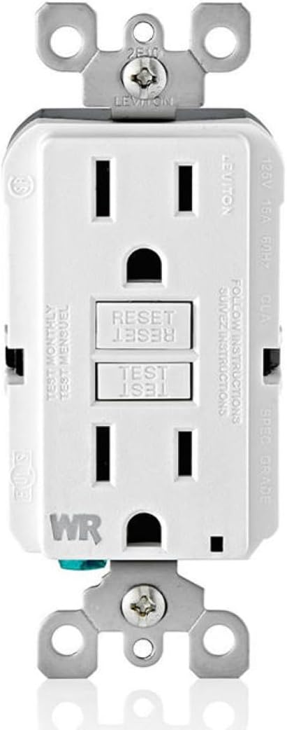 Leviton GFCI Weather-Resistant Outlet, 15 Amp, Self Test, Non Tamper-Resistant with LED Indicator Light, Outdoor Locations, GFWR1-W, White