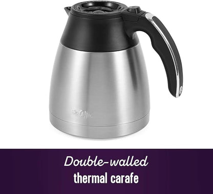 Mr. Coffee 10-Cup Programmable Coffee Maker, Insulated Thermal Carafe, Brew Strength Selection, Brew Now or Later, Stainless Steel