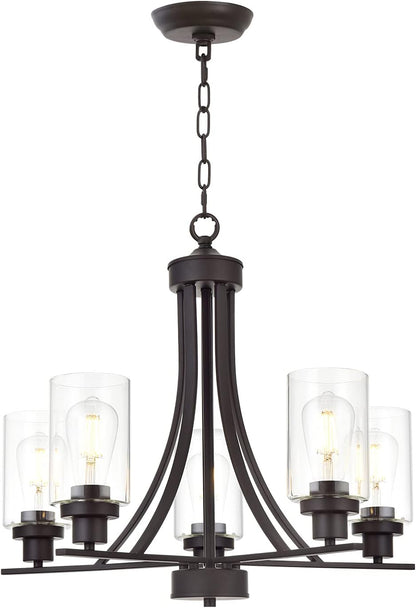 BONLICHT Rustic Kitchen Island 5-Light Oil-Rubbed Bronze Traditional Chandelier Industrial Vintage Pendant Lights Classic Glass Ceiling Lighting UL Listed