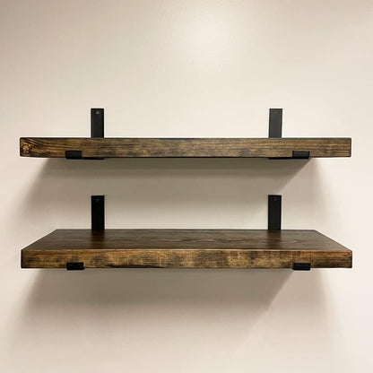 Rustic Shelves with J-Brackets Set of 2, Industrial Shelf, Kitchen Shelves, Solid Wood, Decorative Wall Storage, Heavy Duty, URBANDI (Dark Brown, 48Wx8D)