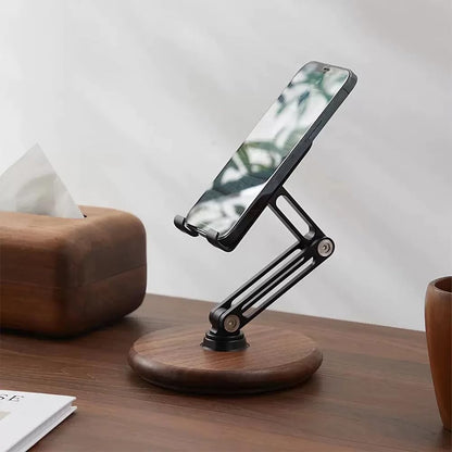 iPhone Stand for Desk, Phone Stand Adjustable Foldable, Cell Phone Holder 360 ° Rotation, Compatible with iPhone 16 15 14 13 12 11 Pro Xs Xs Samsung Galaxy Tablets All Phones, Walnut