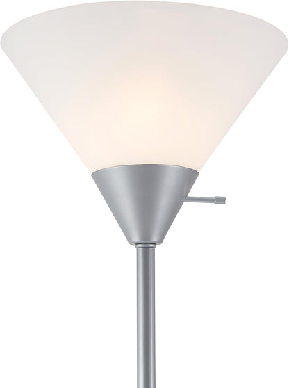 GLOBE Electric 677150 Elliott 72" Floor Lamp, Silver, White Plastic Shade, On/Off Rotary Switch on Shade, Standing, Living Room Decor, Bedroom, Tall, Corner Light